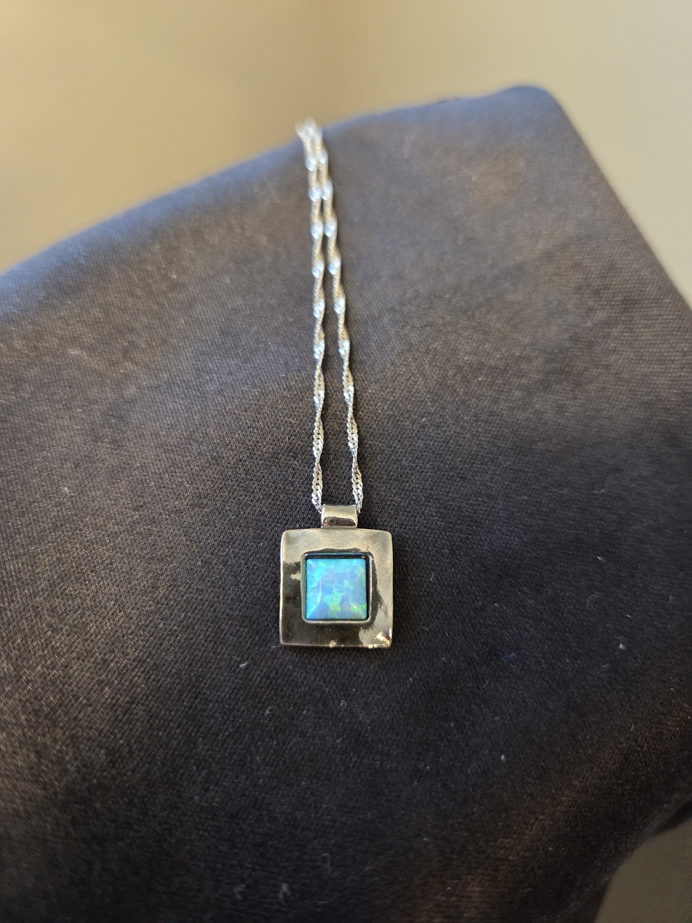 Sterling Silver 925 Square Pendant with Blue Opal Inlay